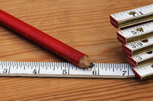 Wooden Ruler Pencil Table — Stock Photo, Image