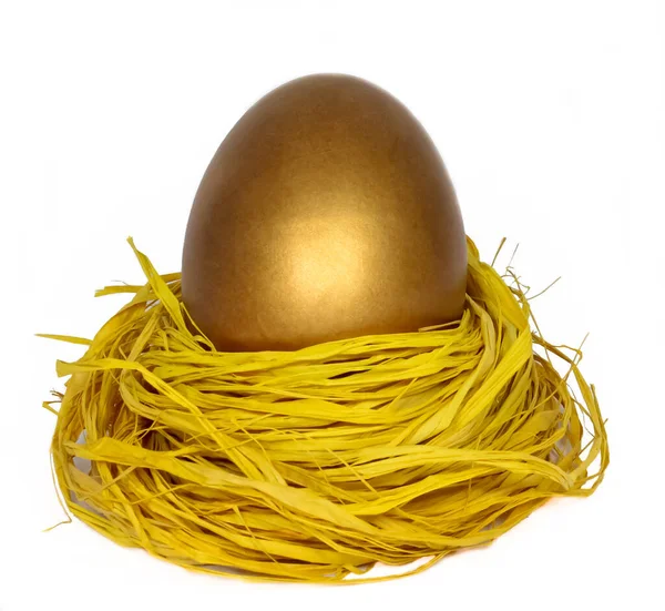 Golden Egg Nest Isolated White Background — Stock Photo, Image