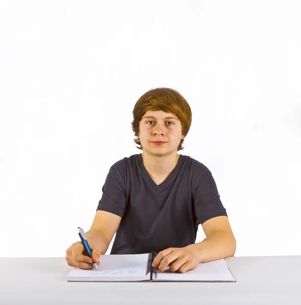 Aluno Bonito Fazendo Lição Casa Para Escola — Fotografia de Stock