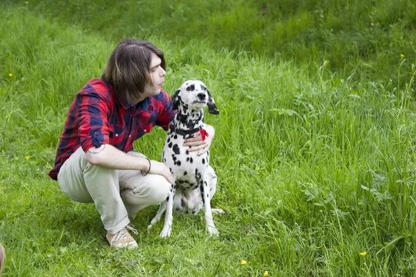 Menino Cão Dalmatian — Fotografia de Stock