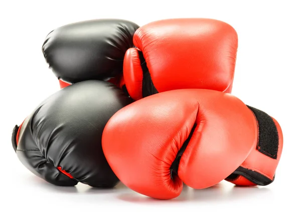 Two Pairs Leather Boxing Gloves Isolated White — Stock Photo, Image