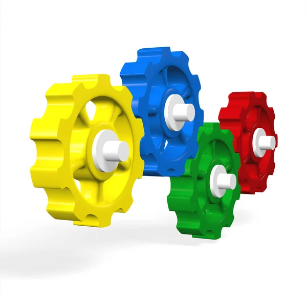 Colorful Gears Green Red Blue Yellow — Stock Photo, Image