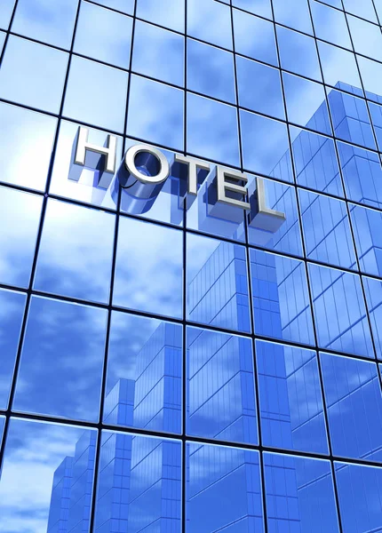 Hotelfassaden Textkonzept Blau Silber — Stockfoto
