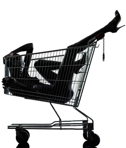 One Beautiful Black African Naked Woman Sitting Caddy Shopping Cart — Stock Photo, Image