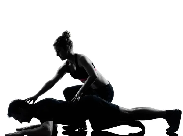 Ein Paar Mann Frau Training Aerobe Fitness Haltung Volle Länge — Stockfoto