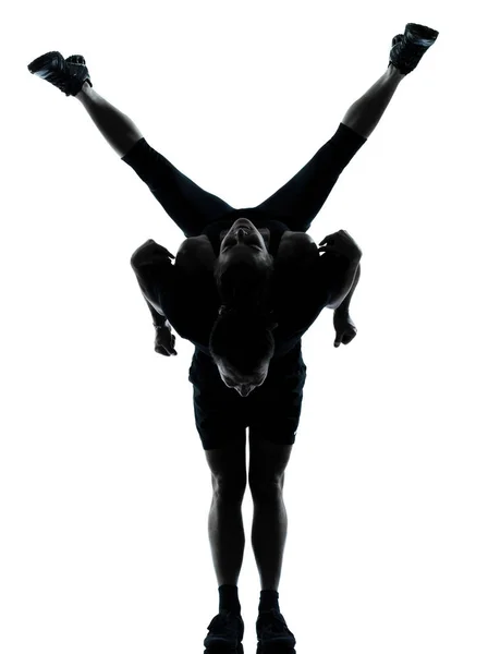 Jeden Pár Muž Žena Cvičení Aerobní Fitness Držení Těla Plné — Stock fotografie