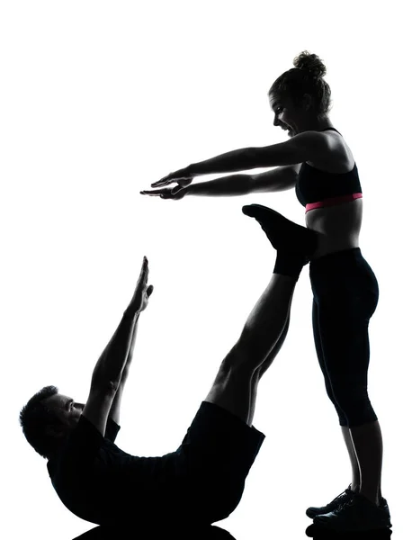 Ein Paar Mann Frau Training Aerobe Fitness Haltung Volle Länge — Stockfoto