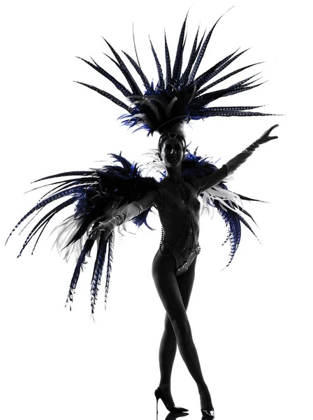 Mulher Dançarina Dançarina Revue Dançando Estúdio Isolado Fundo Branco — Fotografia de Stock
