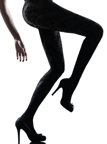 Одна Жінка Ноги Силует Студії Ізольований Білий Фон — стокове фото