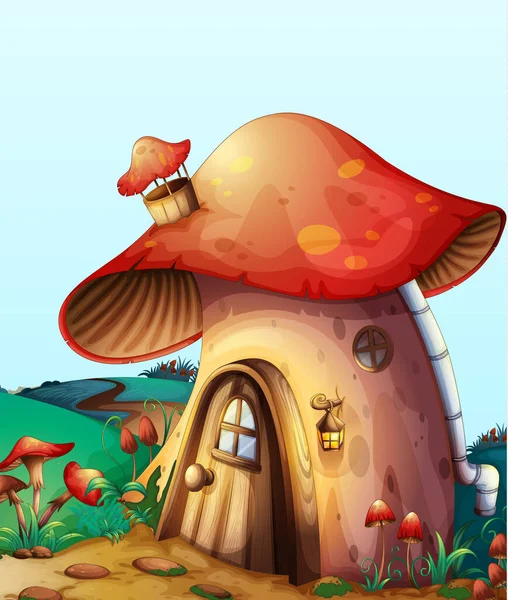 Illustration Red Mushroom House Blue Background — Stock Photo, Image