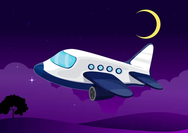 Ilustracja Księżyca Samolotu Ciemnym Nocnym Niebie — Zdjęcie stockowe