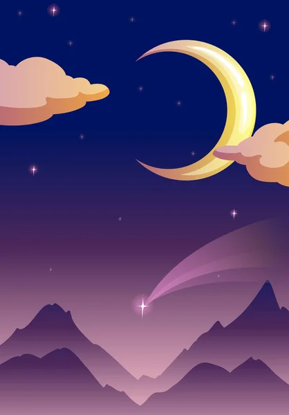 Illustrazione Una Luna Stelle Nel Cielo Notturno Buio — Foto Stock