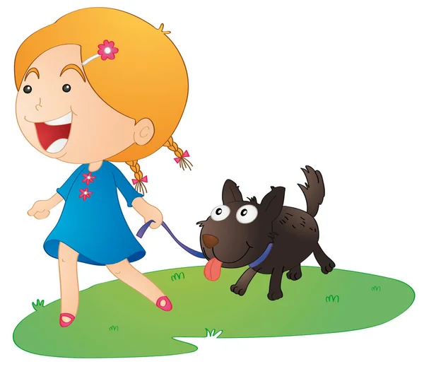 Illustration Eines Mädchens Mit Hund Auf Weißem Hintergrund — Stockfoto