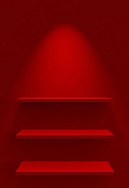 Trei Rafturi Perete Iluminat Roșu — Fotografie, imagine de stoc