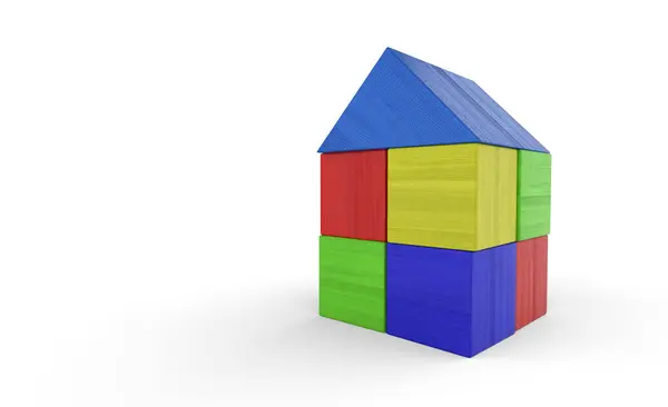 Цветной Дом Изолированных Блоков — стоковое фото
