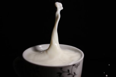 milk splash isolated on black background clipart