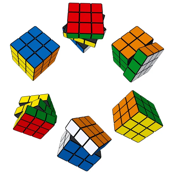 Set Van Puzzel Kubussen Geïsoleerd Witte Achtergrond Vector Illustratie — Stockfoto