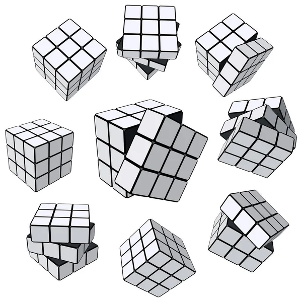 Conjunto Nove Cubos Quebra Cabeças Tons Cinza Ilustração Vetorial — Fotografia de Stock