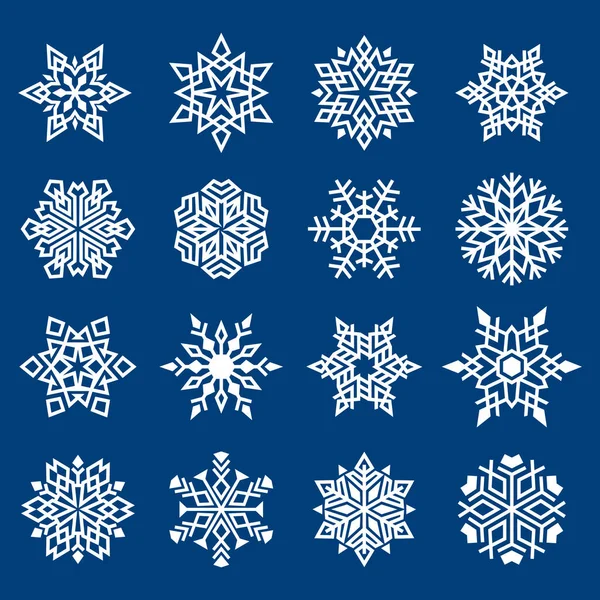 Conjunto Símbolos Copos Nieve Sobre Fondo Azul Preparados Ilustración Vectorial —  Fotos de Stock