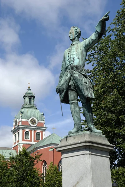 Karl Xii Monument Voor Jacobskerk Karl Xii Plein Stockholm Zweden — Stockfoto