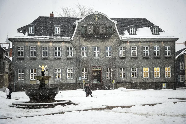 Ház Palával Borított Télen Goslar Németország — Stock Fotó