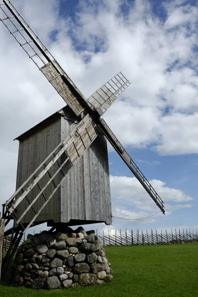 Vue Panoramique Paysage Avec Bâtiment Moulin Vent — Photo