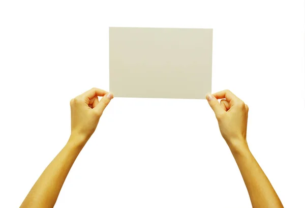 Card Blank Hand Isolated White — Stock Photo, Image