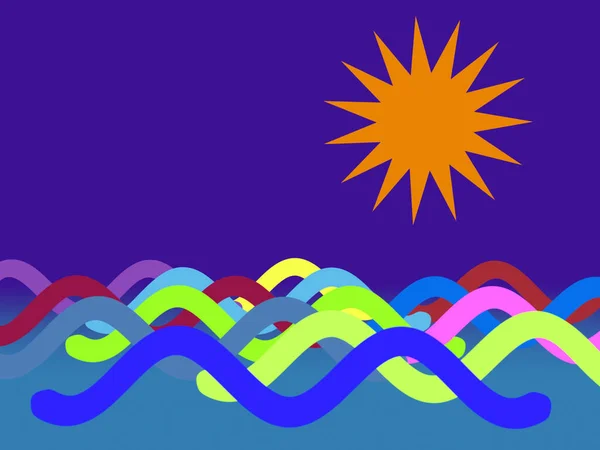 Кольорове Сонце Сяє Над Кольоровими Хвилями — стокове фото