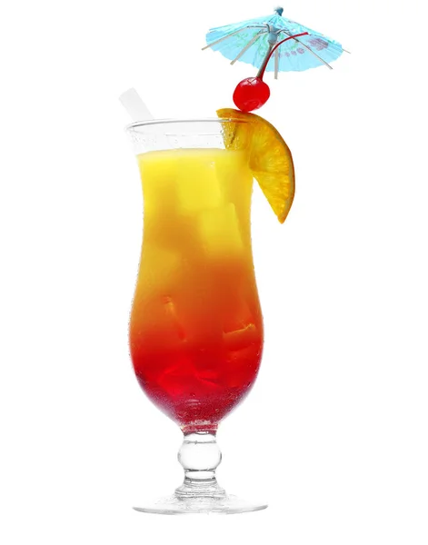 Kleurrijke Oranje Rode Daiquiri Cocktail Met Vers Gesneden Tropisch Fruit — Stockfoto