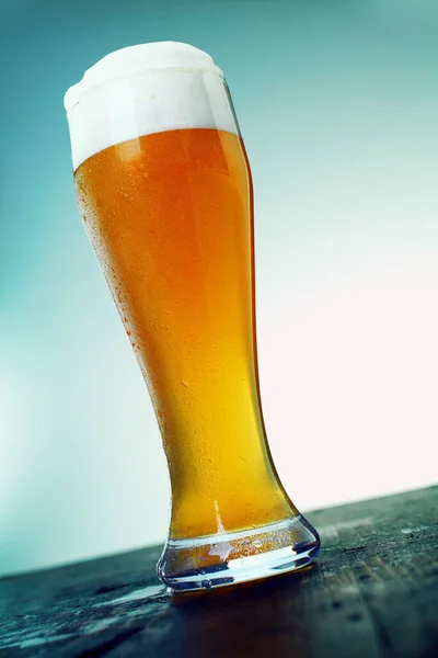 Long Cold Pint Beer Elegant Glass Good Head Froth Standing — Stock Photo, Image