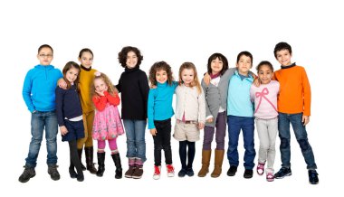 Group of children posing isolated in white clipart