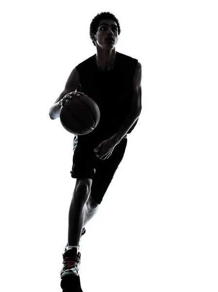 Silueta Jugador Baloncesto Joven Estudio Aislado Sobre Fondo Blanco — Foto de Stock