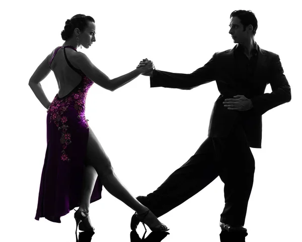One Caucasian Couple Man Woman Ballroom Dancers Tangoing Silhouette Studio — Stock Photo, Image
