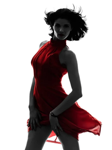 Eine Kaukasische Mode Modell Sexy Frau Rotem Kleid Silhouette Studio — Stockfoto