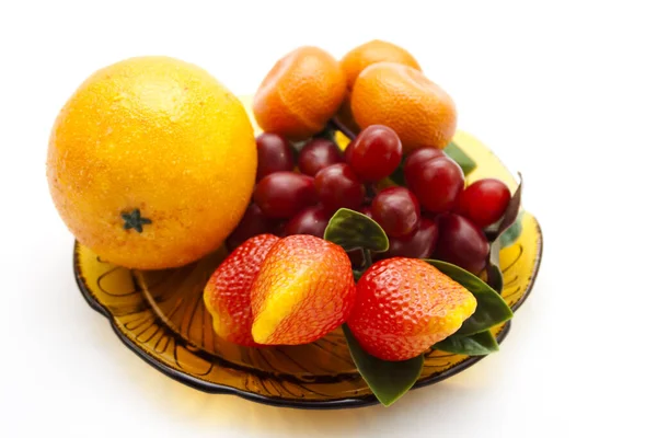 Frutas Plásticas Placas Vidrio — Foto de Stock