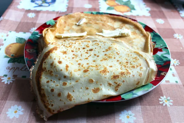 Kokta Pannkakor Tallriken Köket — Stockfoto