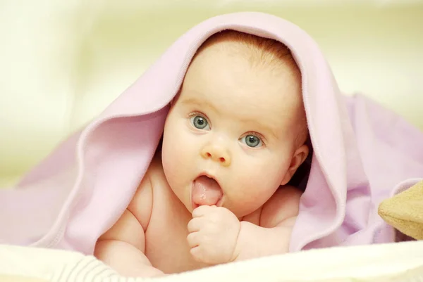 Baby Looking Out Blanket — Stock Photo, Image