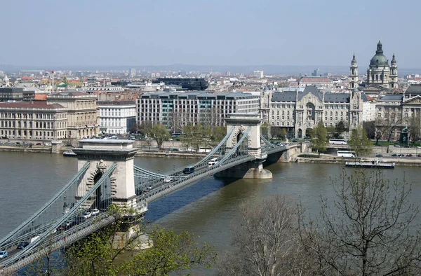 Widok Wzgórza Zamkowego Moście Łańcuchowym Budapest Węgry — Zdjęcie stockowe