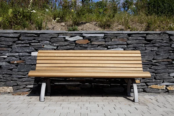 Bank Garden Wooden Bench Front Wall Slate — Stock Photo, Image