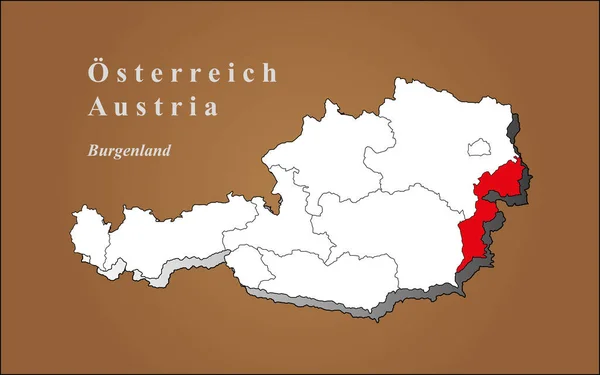 Mappa Austriaca Sfondo Marrone Burgenland Austria Mappa Sfondo Marrone Burgenland — Foto Stock