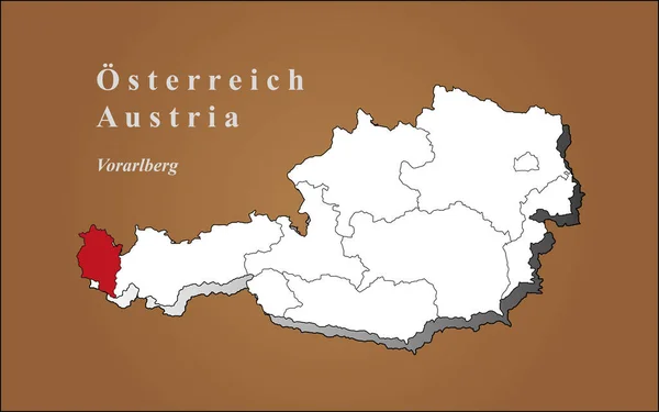 Mappa Austriaca Sfondo Marrone Vorarlberg Evidenziato Austria Mappa Sfondo Marrone — Foto Stock