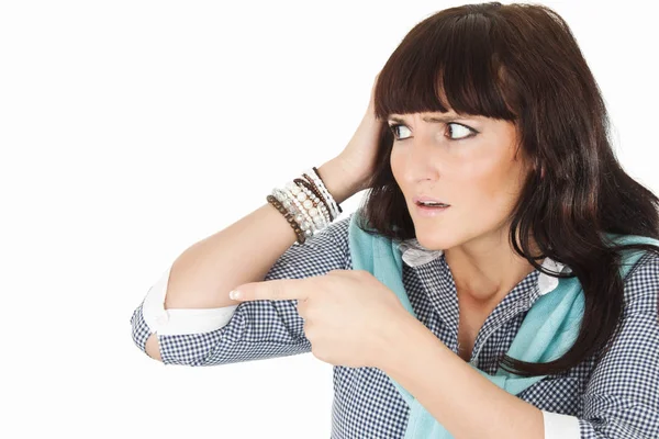 Shocked Woman Pointing Side — Stock Photo, Image