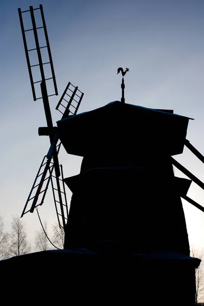 Foto Väderkvarnen Silhuett Med Blå Himmel Bakgrunden — Stockfoto