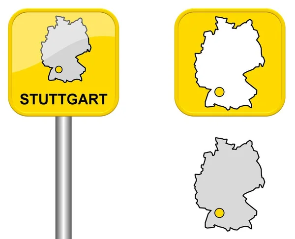 Skylt Tysk Karta Och Knapp Från Stuttgart — Stockfoto