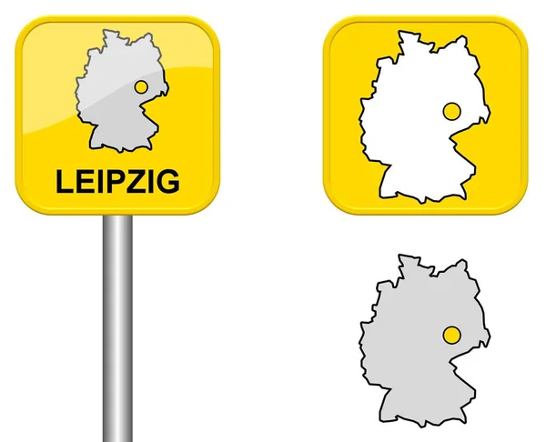 Ortsschild Alemania Mapa Botón Leipzig —  Fotos de Stock