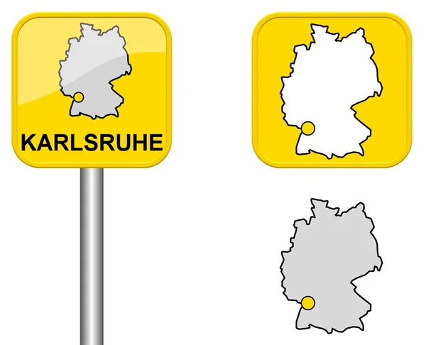 Schild Deutschlandkarte Und Knopf Aus Karlsruhe — Stockfoto