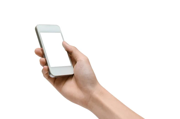 Mão Segurando Smartphone Branco — Fotografia de Stock