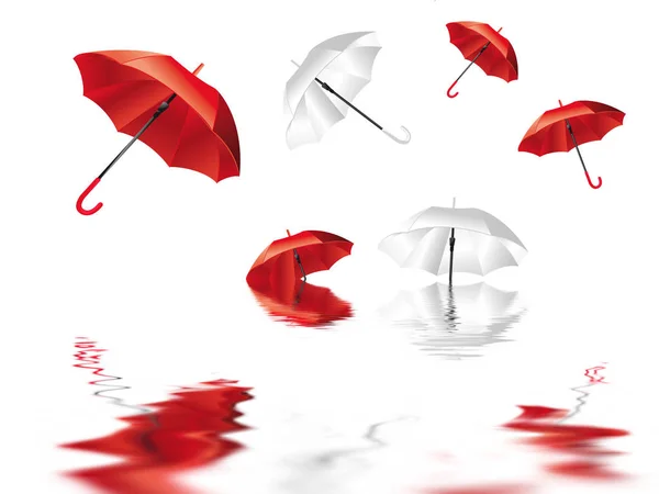 Parapluie Rouge Avec Une Goutte Pluie Sur Fond Blanc — Photo