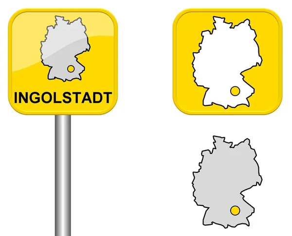 Skylt Tysk Karta Och Ingolstadtknapp — Stockfoto