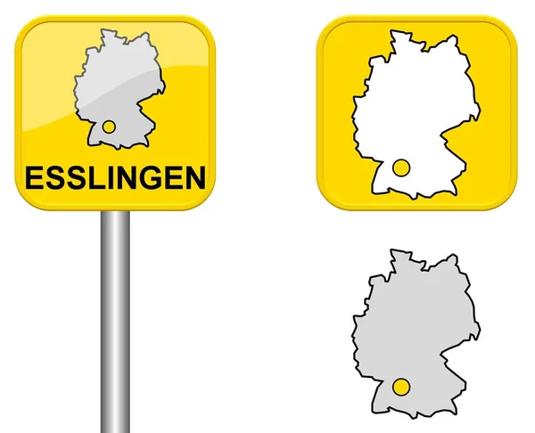Skylt Tysk Karta Och Esslingenknapp — Stockfoto